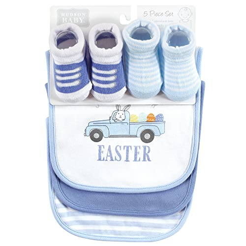 Image of Hudson Baby Unisex Baby Cotton Bib and Sock Set, Easter Truck, One Size