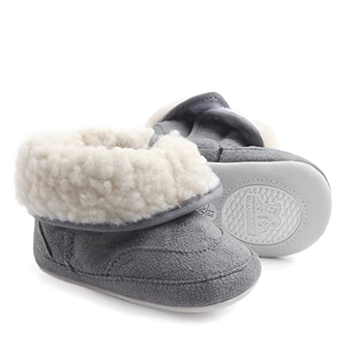 Image of Baby Soft Sole Anti-Slip Mid Calf Winter Warm Infant Prewalker Snow Boots 12-18 Months Gray
