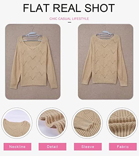 Dokotoo Womens Juniors Crewneck Fall Sweaters For Women Long Sleeve Solid Hollow Out Fashion Casual Loose Plain Chunky Knit Pullover Sweaters For Women Jumper Outerwear Khaki Medium #TOP3