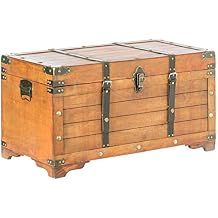 Vintiquewise Rustic Large Wooden Storage Trunk with Lockable Latch