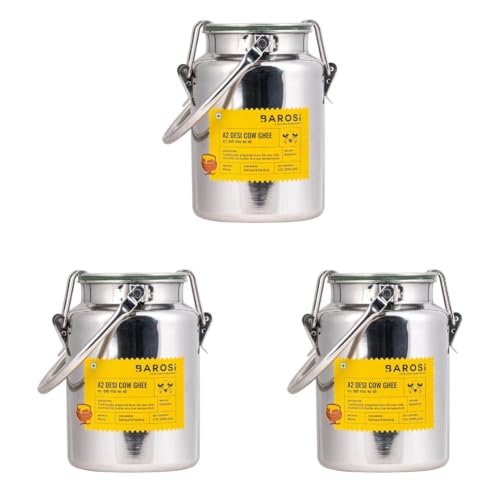 Image of BAROSI A2 Desi Cow Ghee 2.5Litre | Bulk Value Pack | Traditional Bilona Method | Curd Churned Danedar Ghee | Lab Tested| Grass-Fed Desi Cow | Gut Friendly | Stainless Steel 403 Grade Dolchi(2500ml)