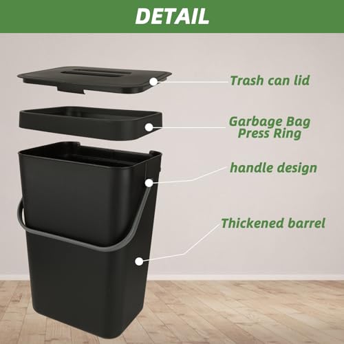 Image of 1Pcs Hanging Trash Can with Lid, 3.2 Gallon /12L Kitchen Hanging Garbage Can with Lid, Large Wall-Mounted Compost Bin Under Sink for Kitchen, Bathroom, Cabinet Door(Black)