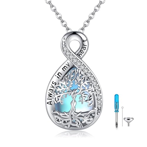 YFN Tree of Life Urn Necklace for Ashes Sterling Silver Moonstone Tree of Life Cremation Jewelry Infinity Cremation Necklace for Women - Main Image
