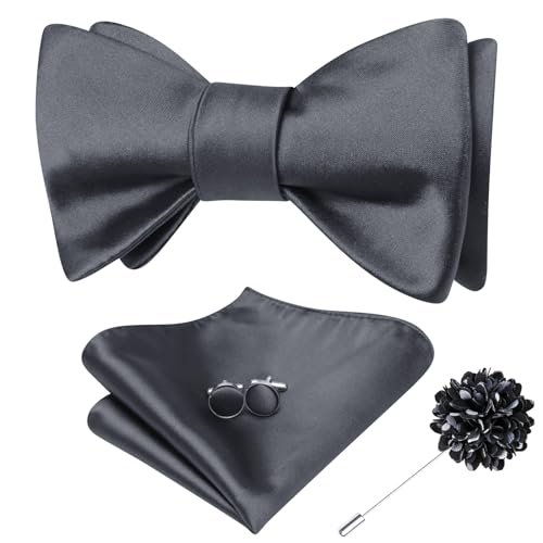 Image of Dubulle Self Tie Bow Ties and Lapel Pin for Men Paisley Solid Mens Bowtie and Handkerchief Cufflinks Set Wedding