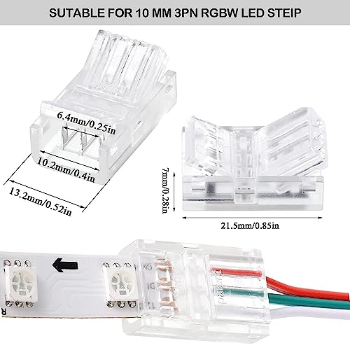 RUNCCI-YUN 10 Pcs LED Light Connector 3 Pin 10mm LED Strip Connector Solderless with 16.4ft DC 12V led Wire for Waterproof or Non-Waterproof 10mm Wide WS2811 WS2812 WS2812B LED Strip Lights - Image 3