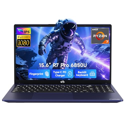 NIMO 15.6' Light-Gaming-Laptop, AMD Ryzen 7 Pro 6850U 8 Cores up to 4.7GHz, 32GB LPDDR5 RAM 1TB SSD, AMD Radeon 680M GPU, FHD IPS Display, 100W Type-C Fast Charging, Backlit Keyboard, Fingerprint