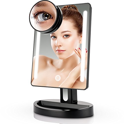 Miusco Lighted Makeup Mirror with 15X Magnifying Pocket Mirror, Rectangle, USB and Battery Operated, Black