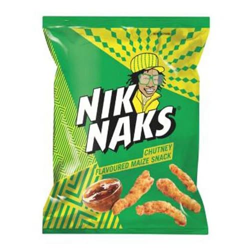 South African Snack, Chutney Flavored Maize Snack, Crunchy Corn Puffs Chips, Imported African Chips, Savory Sweet & Tangy, Party Snack, Lunchbox Treat, Exotic Food - Nik Naks