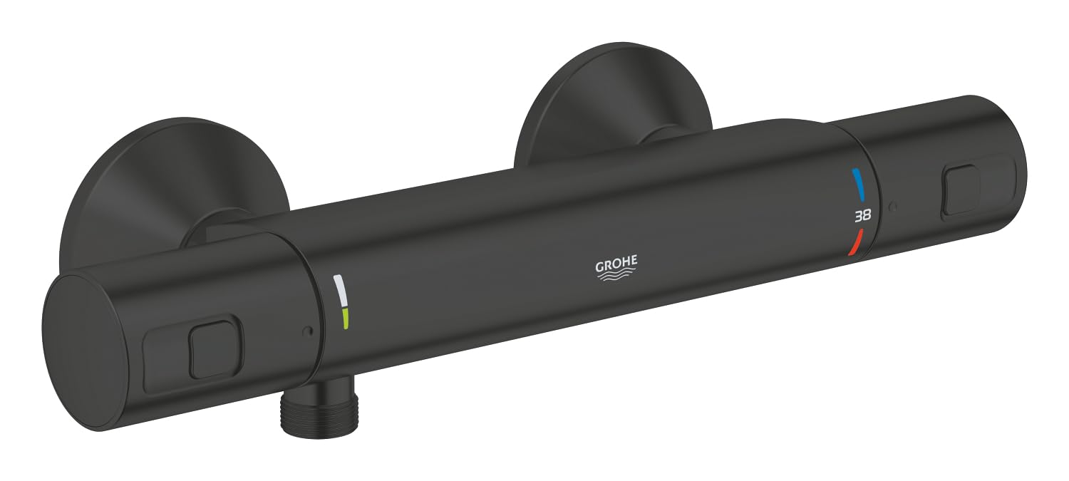 GROHE Precision Start Mezclador termostático para ducha QuickFix (montaje en pared, ahorro de agua, botón de seguridad a 38 °C), Negro mate 345942430