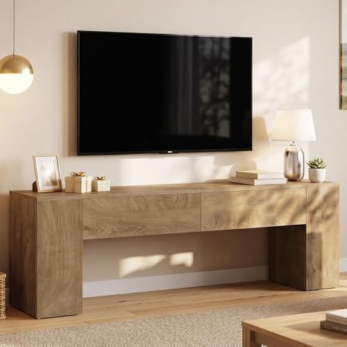 Tribesigns 63 Inch TV Stand with Drawers, TV Console for TVs up to 70 Inch, Modern Entertainment Center with 2 Storage Drawers, Media Console for Living Room and Bedroom, Brown