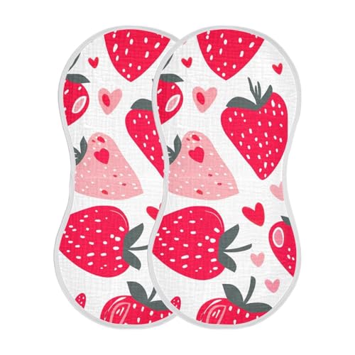2 Pack Baby Burp Cloths, Soft Absorbent Burping Cloths for Babies, Cotton Milk Spit Up Rags, Large Size for Newborns, Baby Boys and Girls (Cute Strawberries)