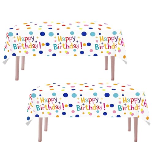aieieii 2 Pack Happy Birthday Table Cloth Party Table Cloths Colorful Polka Dots Birthday Tablecloths Party Tablecloth Suitable for Decorating Birthdays Parties for Women and Men