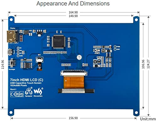Image of waveshare 7inch HDMI LCD IPS Capacitive Touch Screen 1024x600 Display Monitor Compatible with Raspberry Pi 5 /4B /3B+ /3B /Pi Zero W /Zero 2W /Pico /Pico W /Pico 2 /Pico 2WJetson Nano /Win10 /8 /7,etc.