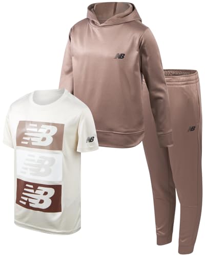 New Balance Boys Jogger Set - 3 Piece Pullover Hoodie, Jogger Pants and Graphic Tee Outfit for Boys & Toddlers (Sizes 2T-12)