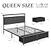 Fluest Queen Bed Frame with 2 Drawers, Upholstered Headboard with Storage and Charging Station, LED Lights, Fabric Drawers with Wheels, Under Bed Storage, No Box Spring Needed, Easy Assembly, Grey