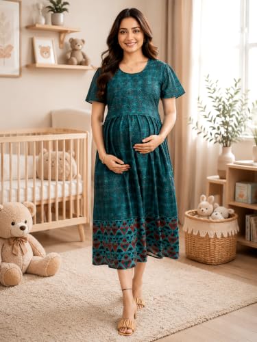 Image of RITIJYA Zipless Feeding Kurta Dress for Women | Maternity Nursing Kurti, No-Zip Easy Access | Extra Pleats Pre to Post Pregnancy | Quick-Dry Fabric | S-4XL