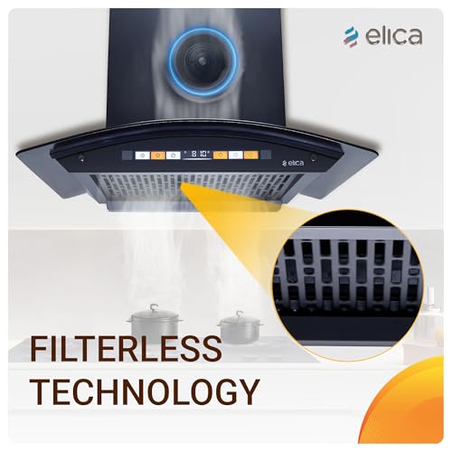 Image of Elica 60cm 1600 m3 /hr Filterless Autoclean Curved Glass Kitchen Chimney|15 Yrs Motor & 5 Years Comprehensive Warranty|Black | Orange Touch Control Panel+Motion Sensor| WD HS ORG FL 600 HAC LTW MS NERO
