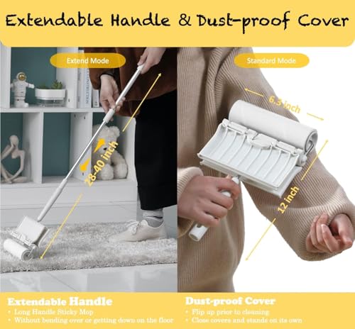 HapChron Large Surface Lint Roller with Extendable Long Handle Dust-Proof Cover 6.3'' Wider 240 Sheets, Long Handle Sticky Mop for Cleaning Furniture Carpet Floor Curtains and Pet Hair by HAPCHRON - Image 3