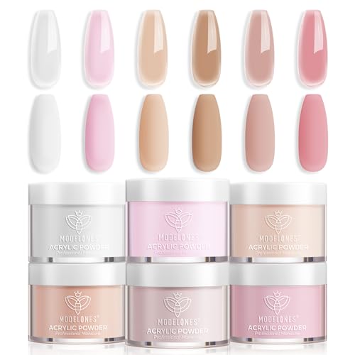 Modelones Acrylic Powder, 6 Colors Transparent Jelly Nude Nail Powder Milky White Pink Nude for Nail Art 3D Nail Carving French Nail Extension, Gifts for Women