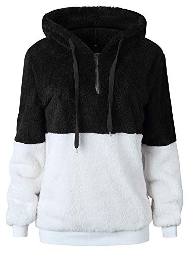 Romanstii Women's Cozy Oversize Fluffy Fleece Sweatshirt Hooded Pullover Autumn Outwear Black L