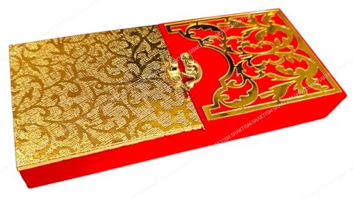 Image of SHAKTISM Decorative Cash Box, Shagun, Jewellery Money Envelop Wedding, Gift, Bangel Box (Pack of 1Pc) (Red) - MDF, Chanderi Fabric