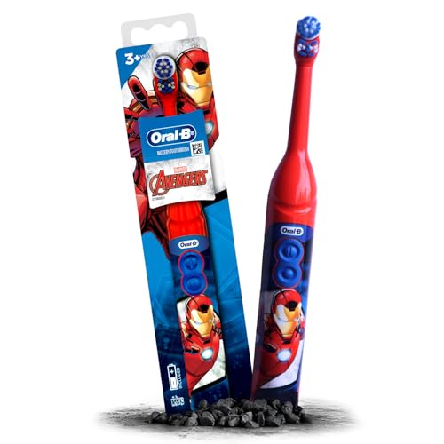Oral-B Kids Iron Man Battery Electric Toothbrush, 90 Day Battery, 2 Year Warranty by Oral-B, IPX7 Water Resistant, Soft Bristles, Removes 100% More Plaque, 3+ Years