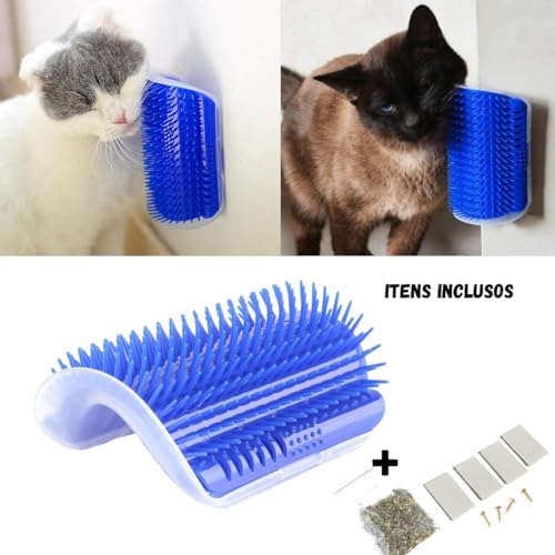 Escova Massageadora Tira Pelos Gato Parede Canto Catnip Coça Pet (Cinza)