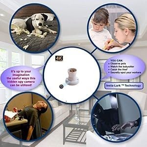 Image of BIGASUO HD WiFi 1080P Spy Bulb Holder Camera Hidden Socket Camera Mini Security Secret Nanny Cam with Live Audio & Video Recording, White