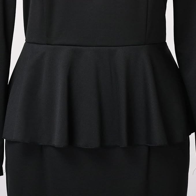 FAD-4U Church Clergy Dress for Women Minister Long Sleeve Ruffle Slim Pencil Dress with Tab Insert Stand Collar3