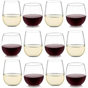 Libbey Stemless Wine Glasses Set of 12, Dishwasher Safe Red and White Wine Glass Set, Clear Drinking Glasses Set of 12 for Cocktails, Water, and More