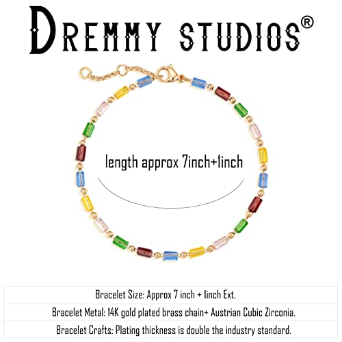 Dremmy Studios 14K Gold Plated Colorful Bead Adjustable Bracelet For Women Dainty Gold Barrel Beads Link Chain Bracelets Minimalist Jewelry Gifts For Women Girls #TOP3