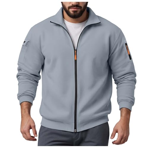パーカー メンズ 長袖 大きいサイズ トレーナー ジップアップ フード付き ポケット付き おしゃれ カーディガン ジャージ カジュアル 無地 柔らかい肌触り ゆったり 人気 秋服 冬服 アウター スポーツ デイリー 通勤 通学(M,C-ライトグレー)