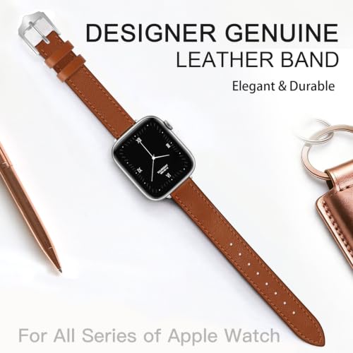Image of JR.DM Slim Leather Bands Compatible with Apple Watch Band 38mm-49mm | Genuine Leather Thin Band Feminine Design Strap for Iwatch Ultra SE Series 11 10 9 8 7 6 5 4 3 2 1
