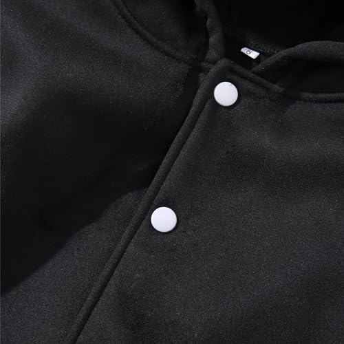 Kids Baseball Jackets Boys and Girls Fit Varsity Jacket Hooded Button Casual Lightweight Plain Cardigan School Coat4