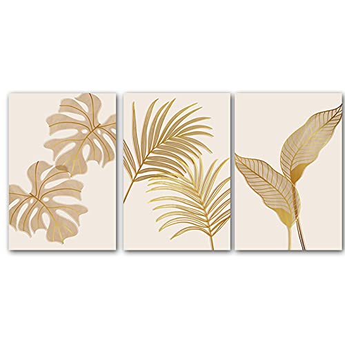 Feuillage doré affiches de prestige style minimaliste 50x70 cm triptyque artistique