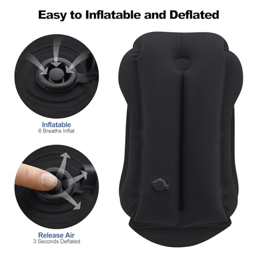 Senders Inflatable Travel Pillow Neck Pillow Lightweight Quick Pack for Airplane Train Car Quick Inflation and Deflation Travel Camping Neck Support Pillow (Black) - Image 4
