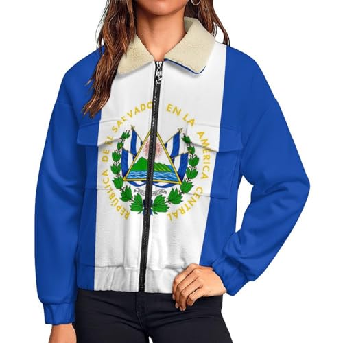 Zakqeik Women's Zip Up Jackets El Salvador Flag Cropped Sweatshirts Fall Outfits Casual Tops Winter Clothes M