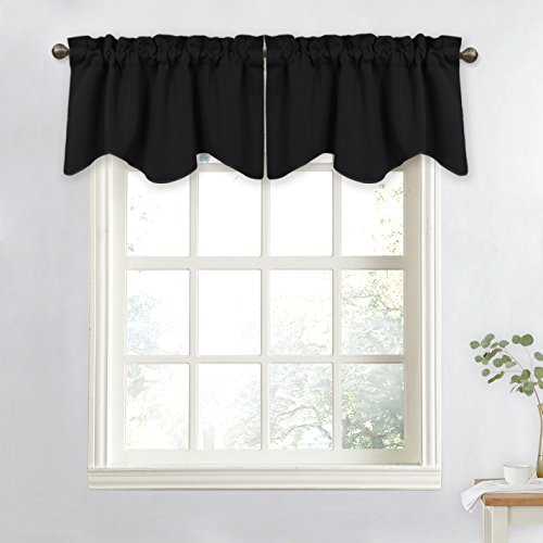 Nicetown Window Blackout Valance For Bedroom - Home Decoration W52 X L18 Scalloped Valance Blackout Curtain Tier For Kids Bedroom/Living Room/Kitchen Window (Black, 1 Piece) #TOP18