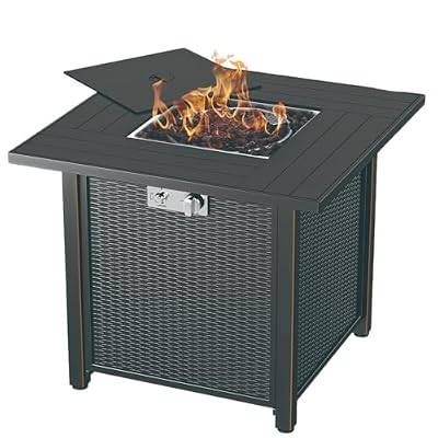 Propane Fire Pit 30 Inch Outdoor Gas Fire Pit | Steel Fire Table with Lid | Patio Fire Pit Table & Outdoor Fire Pir Propane for Deck, Garden & Backyard | Powerful Propane Outdoor Fire Pit 50,000 BTU