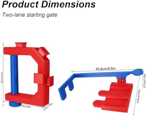 Two Lane Race Starter Gate & Track Clamp, PLA Plastic Racing Accessories Easy Install (Red & Blue) - 1