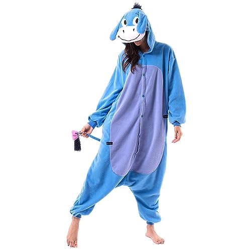 PDYLZWZY - Costume da cartone animato unisex per adulti, Halloween, Natale, pigiama, tuta, salopette, pigiama di peluche Cosplay, Asino, S
