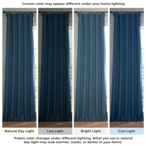 Image of HPD Half Price Drapes - Faux Linen Curtains for Living Room (1 Panel) - 50W X 96L - Textured Room Darkening Curtains for Bedroom 96 Inches Long - Drapes for Home Decor, Indigo