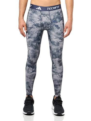adidas Mallas largas para hombre Techfit Training All Over Printed, Shadow Navy, S