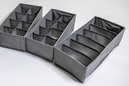 Daisy Blu Grey Minimalist 6 Pack Clothes Drawer Organizers, 69 Compartments, 24 Cells, Expandable, Foldable, Durable, Light Weight, Under Bed Storage