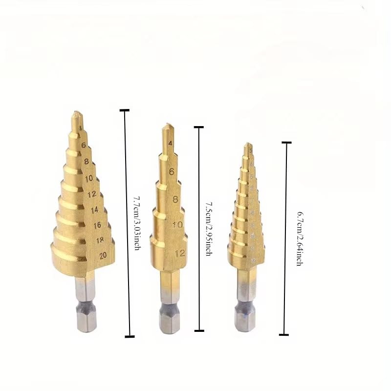Miniatura 2 de 3 unidsset de brocas escalonadas de varios tamaños con revestimiento de titanio de acero de alta velocidad de perforación de precisión en madera y