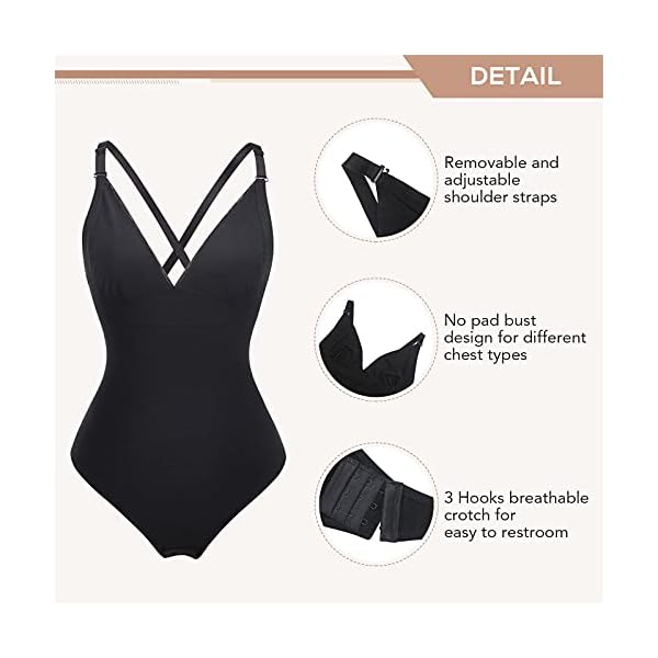 FeelinGirl-Sexy-Slimming-Bodysuit-Tummy-Control-Thong-Shapewear-Backless-Body-Shaper-Deep-V-Neck FeelinGirl Shapewear Tummy Control Fajas Colombianas Reductoras y Moldeadoras Bodysuit Black M