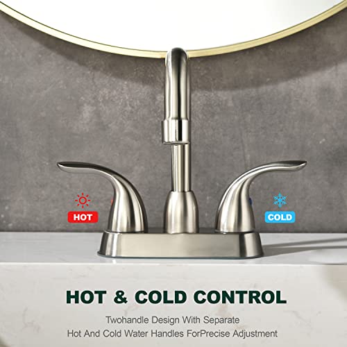 Heisok Bathroom Sink Faucet,Modern Commercial 2 Handle Bathroom Faucets For Sink 3 Hole, High-Arc 4 Inch Centerset Lavatory Faucets Bathroom Sink With Pop-Up Drain & Water Hoses,Brushed Nickel #TOP2