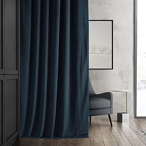 HPD Half Price Drapes Signature Velvet Thermal Blackout Curtains for Living Room 120 Inch Long (1 Panel) Rod Pocket Insulated Blackout Curtains for Bedroom Window Curtains, 50W x 120L, Midnight Blue
