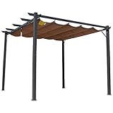 Outsunny Pergola Pavillon Terrassenüberdachung mit Schiebedach Garten Alu Kohlegrau+Kaffeebraun 3x3x2,23 m