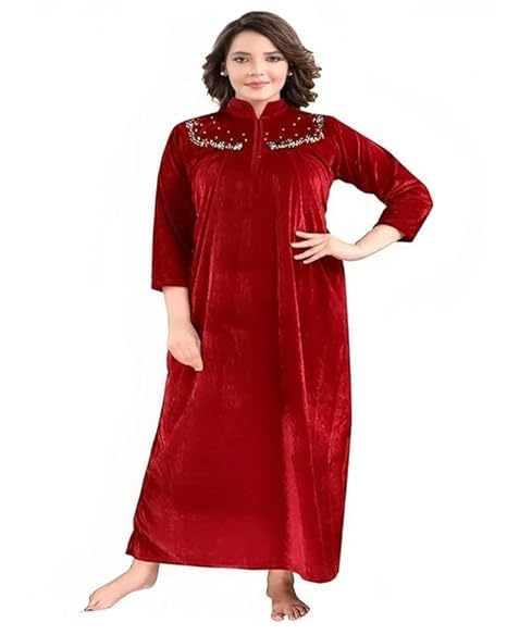 Apparels Velvet Women Plain Nighty Velvet Nightgown | Full Length...